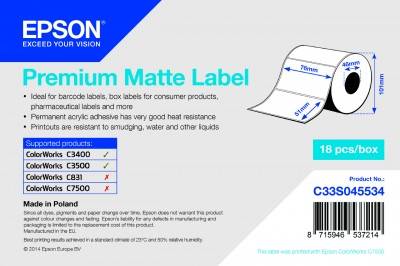 PAPEL EPSON Premium Matte Etiq. 76mm x 51mm, 650 Etiq./R TM-C3500